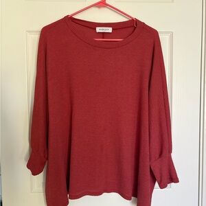 Gilli Relaxed Ribbed Knit Sweatshirt in Brick Red